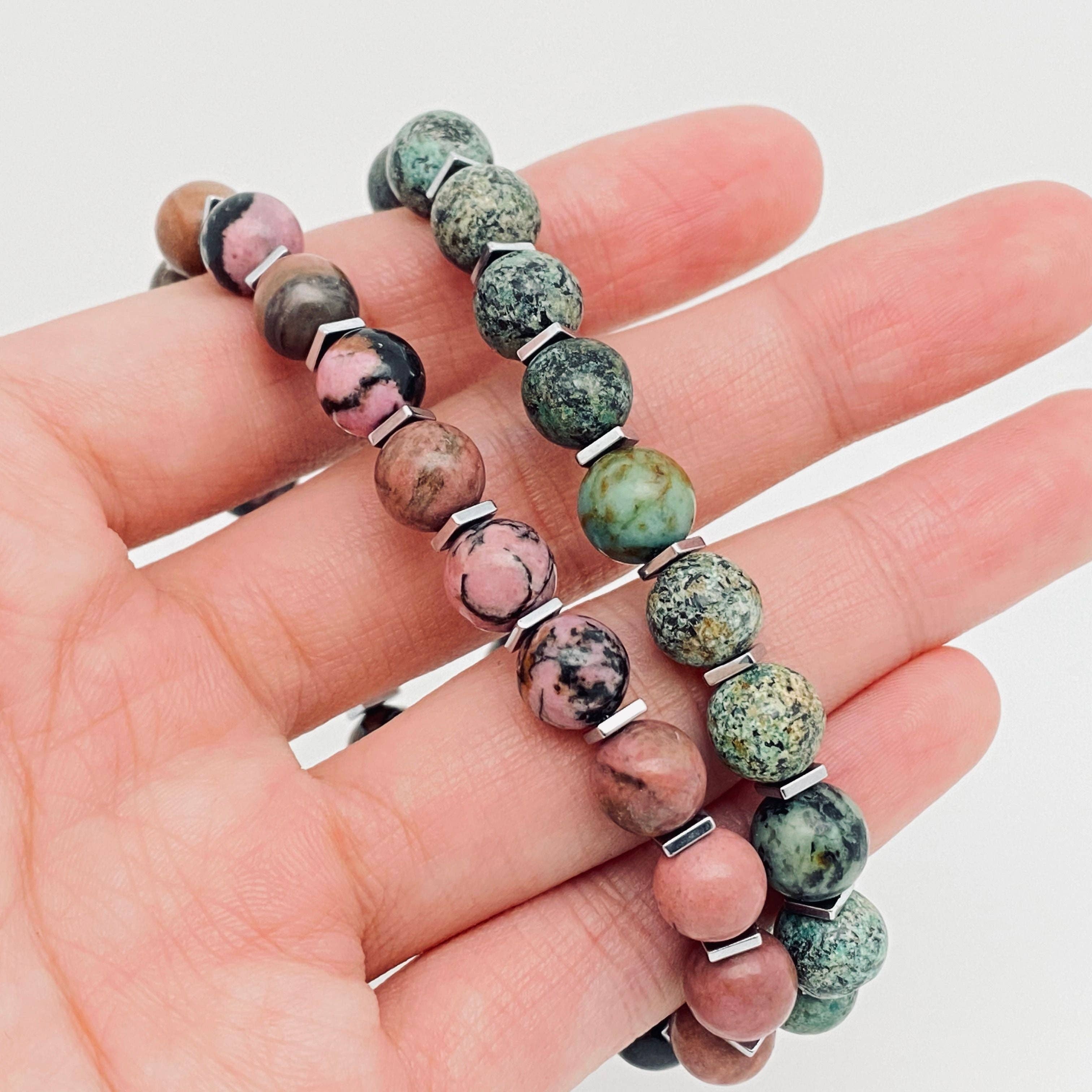 8MM Elastic Natural Stone Beaded Bracelets with Card