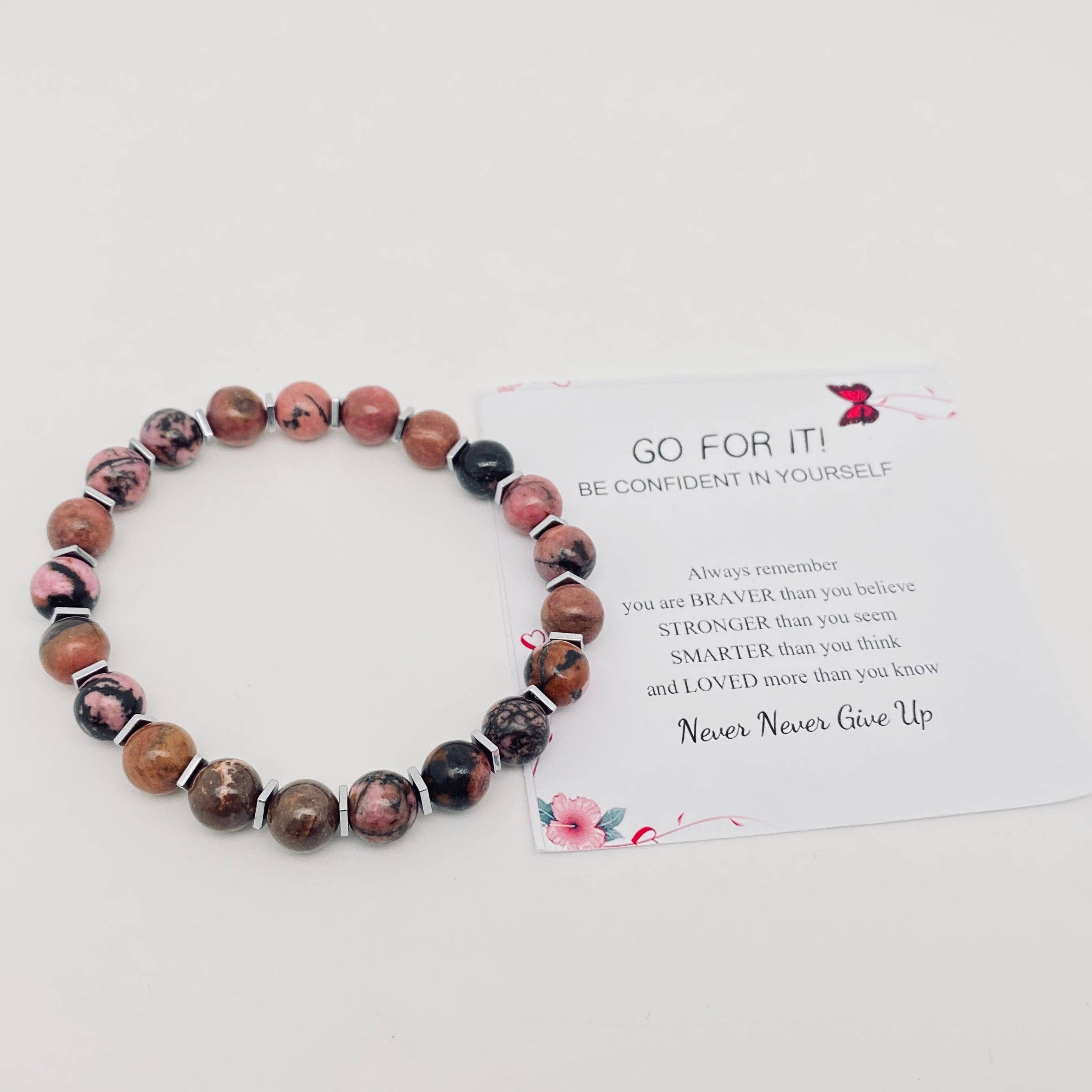 8MM Elastic Natural Stone Beaded Bracelets with Card